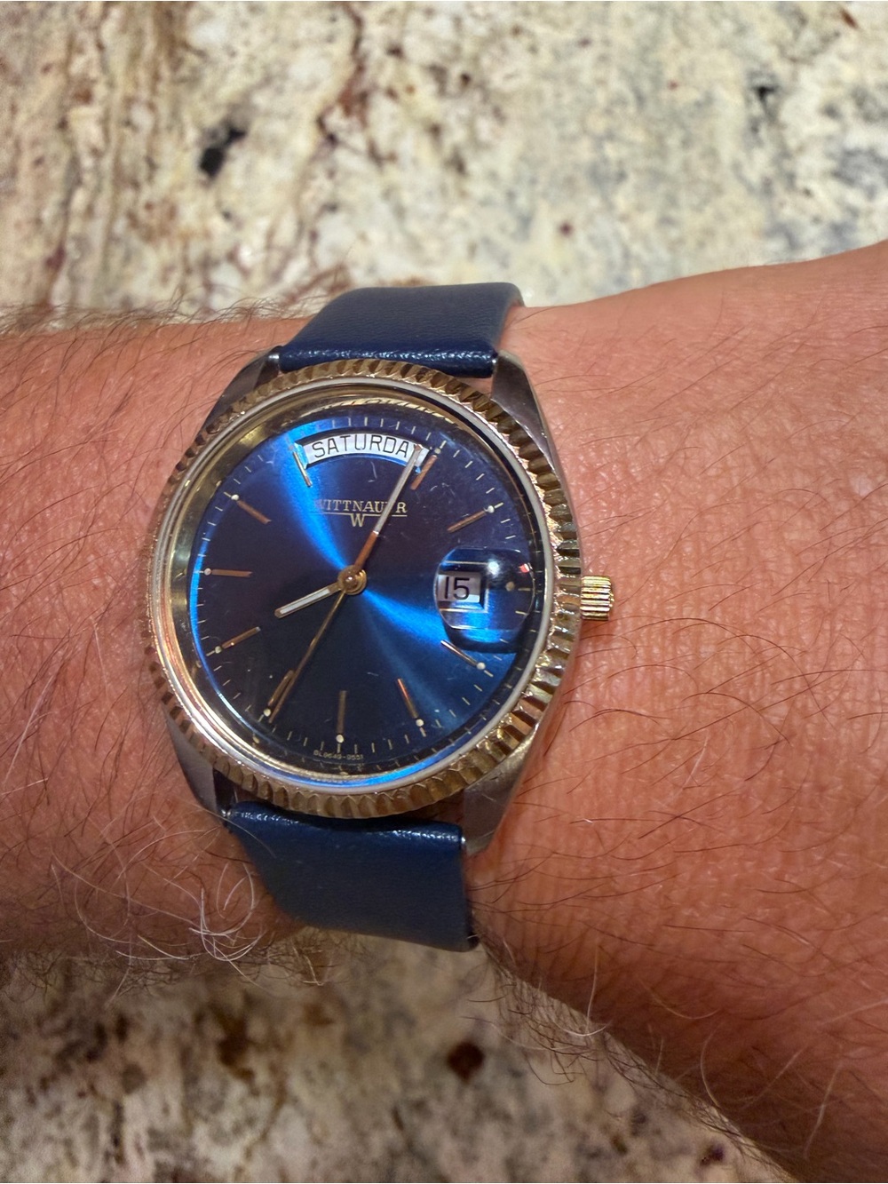 Wittnauer Longines Blue Dial Watch with Two-Tone Bezel